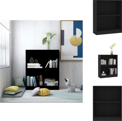 A collage of images showing a black bookshelf in different settings and configurations.