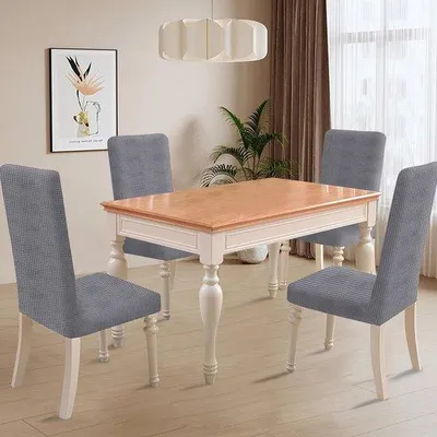 Productafbeelding van Famanu stoelhoesjes, 4 stuks, moderne, elastische stoelhoesjes, universele stoelhoesjes voor eetkamerstoelen, lichtgrijs
