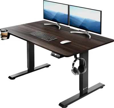 Image de Casaria Bureau réglable en hauteur électrique Brun 110cm bureau assis debout écran LCD support accessoires télétravail