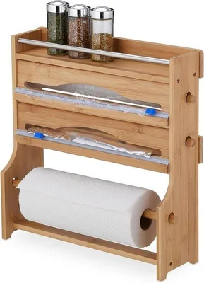 Image de Porte-rouleaux en bambou et aluminium 40 x 40 x 115 cm