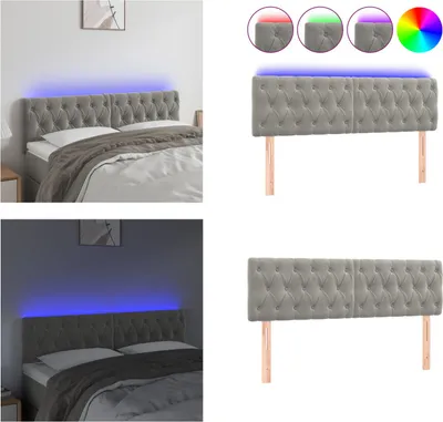 Produktbild von vidaXL LED Kopfteil Hellgrau 160x7x78/88 cm Samt - LED Kopfteil - LED Kopfteile - Kopfteil - Bett-Kopfteil