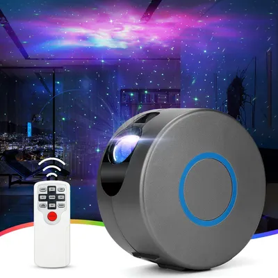 Produktbild von LED Galaxy Sternenhimmel Projektor, 3D Sternenlicht Projektor Lamp mit Fernbedienung, 360° Drehung/7 Farben/Aurora-Effekt Nachtlicht für Baby Schlafzimmer Zuhause, Party, Grau
