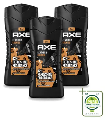 Produktbild von 3 x Axe Collision Leather & Cookies 3-in-1 Douchegel - 250 ml - Großpackung - 3 Stücke