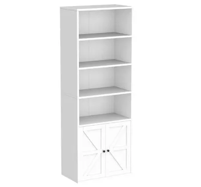 Image de Bibliothèque avec portes Bibliothèque à 4 compartiments indépendante pour chambre à coucher, salon, bureau à domicile Blanc