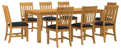 Image de Ensemble de salle à manger vidaXL, 9 pièces, noir, bois massif chêne