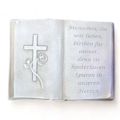 Produktbild von Buch mit 3D Kreuz Gedenkstein Grabbuch Grabschmuck Grabdeko weiß ca.800g