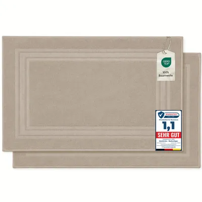 Produktbild von Komfortec Badvorleger Set 2 Teilig, Frottee Duschvorleger, Waschbar Duschmatte & Badteppich, 600 g/m² &100% Baumwolle, Saugfähig & Schnelltrocknend, 50 x 70 cm, Beige