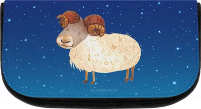Produktbild von Mr. & Mrs. Panda Kulturbeutel Sternzeichen Widder - Sternenhimmel Blau - Geschenk, Geburtstag April, schmink organizer, Make-Up Tasche, Bock, Schafbock, März