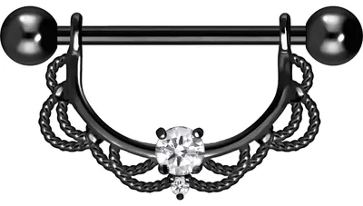 Produktbild von Brustwarzenpiercing, Zungenpiercing, Intim-Piercing Chirurgenstahl Nippelpiercing ORIENTALISCHES DESIGN + KRISTALL Schwarz Stablänge: mm