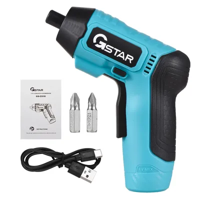 Produktbild von GSTAR Akkuschrauber-Set mit CRV 50 mm Bits, LED-Licht, Spindelarretierung, 250 U/min, 3,7 V, batteriebetrieben, USB-Aufladung, 3 Nm, Elektroschrauber, Elektrowerkzeuge zum Bohren