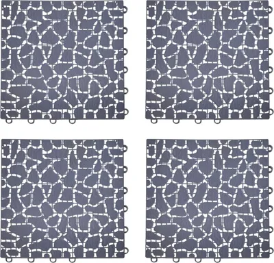 Four interlocking floor tiles with a stone pattern are arranged in a 2x2 grid on a white background.