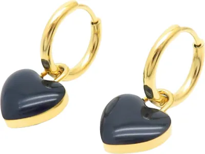 Produktbild von Creolen mit Herz-Anhänger gold Edelstahl Damen schwarz