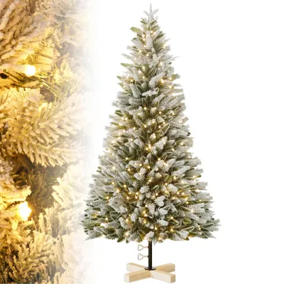 Zdjęcie produktu dla Choinka premium XMTECH 225 cm z 450 diodami LED i śniegiem, sztuczna, realistyczna, gęste gałęzie, trudnopalna
