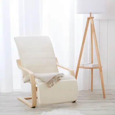 Obrázek produktu pro Homestyle4u lehátko přírodní s podnožkou nastavitelné houpací křeslo TV křeslo dřevo