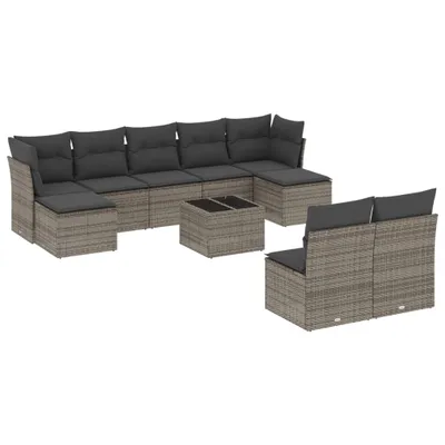 Produktbild von vidaXL 10-tlg. Garten-Sofagarnitur mit Kissen Grau Poly Rattan