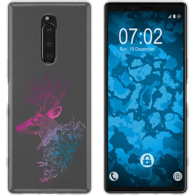Produktbild von PhoneNatic Case kompatibel mit Sony Xperia 1 Silikon-Hülle Floral Hirsch M7-6