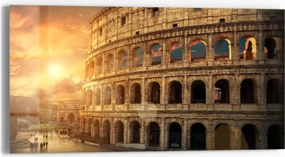 Produktbild von DEQORI Glasbild Echtglas 60x30 cm 'Colosseum im Abendlicht' Wandbild Bild modern Deko