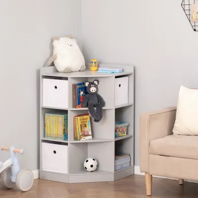 Image de Étagère d'angle pour enfants, en MDF, organisateur pour chambre d'enfant, couleur grise