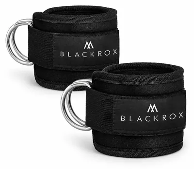 Produktbild von BLACKROX Fußschlaufe Kabelzug - Vergleichssieger - Ankle Straps 2er Set - Training - Sport Gewichtsmanschette Damen & Herren Fitness Training, Schwarz