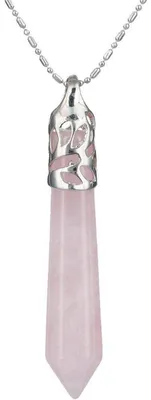 Immagine prodotto di Collana con ciondolo a forma di punto, in pietra rosa quarzo, esagonale, placcata in argento, unisex