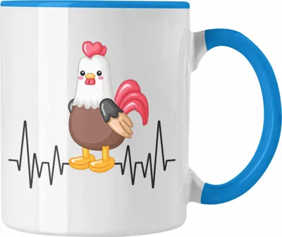 Produktbild von Trendation - Huhn Hühner Herzschlag Tasse Geschenk für Landwirt Bauer Hobby Geschenkidee (Blau)
