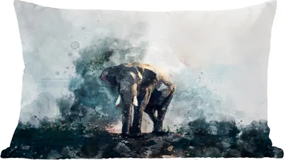 Produktbild von MuchoWow® Zierkissen Sofakissen Wohnzimmer Dekokissen 50x30 cm Elefant - Aquarell - Blau - Wohnzimmerdekoration - Polster mit Photo