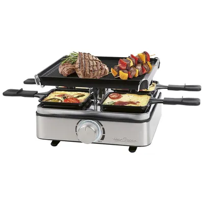 A ProfiCook raclette grill with food on it, set against a white background.