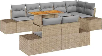 Image de Ensemble de canapé de jardin 9 pcs Beige Poly rotin