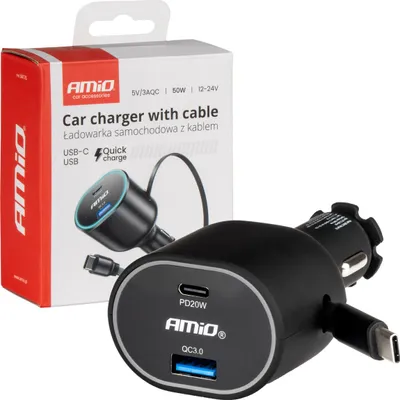 Produktbild von KFZ-Ladegerät 85W mit USB-C & USB-A, QC3.0 PD20W, aufrollbares Kabel