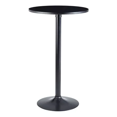 Produktbild von Design Bartisch Schwarz Stehtisch Ø 60 cm Metall / Holz, Partytisch Bistrotisch 100 cm Hoch, Messetisch Modern
