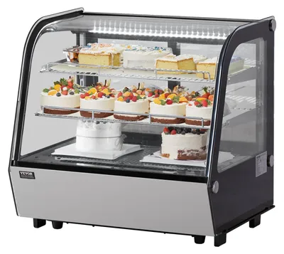 Zdjęcie produktu dla Witryna chłodnicza VEVOR Witryna chłodnicza Witryna cukiernicza Witryna piekarnicza 115 L, 2-poziomowa komercyjna witryna chłodnicza z oświetleniem LED i chłodzeniem TURBO oraz chłodzeniem powietrzem bezszronowym do kawiarni