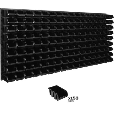 Produktbild von Lagersystem Wandregal 1734 x 780 mm | 153 stck. Box | Stapelboxen Schüttenregal Sichtlagerkästen | Extra Starke Wandplatten | Regal Erweiterbar | Werkstattregal Lagerregal Werkstattwandregal Steckregal