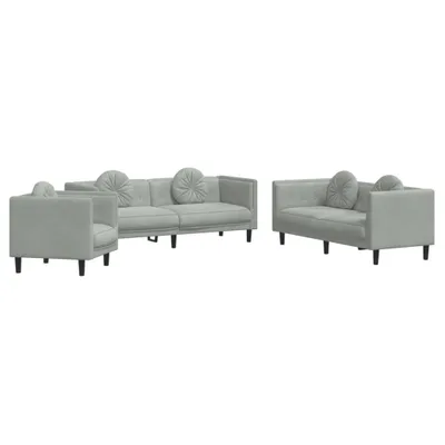 Image de vidaXL Ensemble de canapés 3 pièces avec coussins gris clair velours