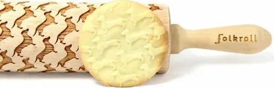 Produktbild von Folkroll Teigrolle Dackel Sonderedition, groß, 43 cm, Nudelholz, Prägerolle, Muster, Motiv, Rolle, Buchenholz, 335321