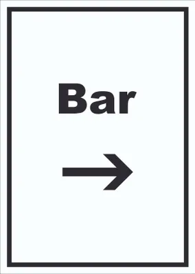 Produktbild von Bar Schild mit Text und Richtungspfeil rechts Pub Kneipe hochkant A4 Rückseite selbstklebend