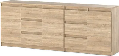 Zdjęcie produktu dla Komoda Drewniana Młodzieżowa 6 Szuflad 200Cm Pojemna Szafka Dąb Sonoma