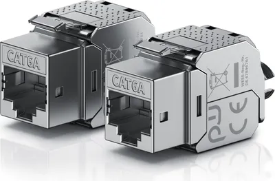 Produktbild von Primewire 2x Netzwerk-Adapter RJ-45 (Ethernet), Buchse zu Netzwerkkabel, CAT.6a Keystone Modul für LAN Kabel, RJ45 Buchse, feldkonfektionierbar