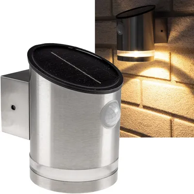 Produktbild von LED Solar Wandleuchte SWL 119-ES PIR Bewegungsmelder IP44 Edelstahl