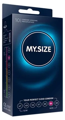 Immagine prodotto di MY.SIZE Preservativi classici misura 6 | 64 mm di larghezza | 10 pezzi confezione standard | Preservativi premium extra sottili | Preservativi fedeli al tatto | 0,07 mm di spessore delle pareti