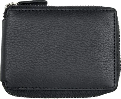 Produktbild von FLW Herren Taschenformat Schwarzes Leder Portemonnaie mit Metall-Reißverschluss um