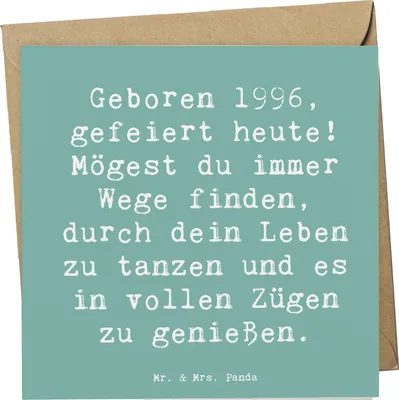 Produktbild von Mr. & Mrs. Panda Klappkarte Spruch 1996 Geburtstag - Meeresbrise - Geschenk, faltkarte, anlasskarte, nostalgisches, Glückwunschkarte, Happy Birthday, Grußkarte, Geboren