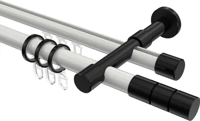 Produktbild von Interdeco Rundrohr-Innenlaufstange / Gardinenstange (Kombination) Weiß / Schwarz, Typ Prestige Elanto (Rillenzylinder), 20 mm Ø 2-läufig, 280 cm