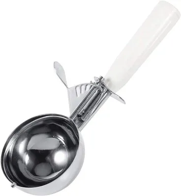 Produktbild von 7,8 cm professionele Eismesser mit Zugmechanismus, rostrührstahlerner Eisschep mit Kunststoffgriff (weiß)