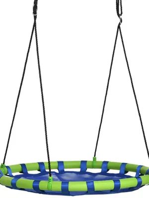 Image de Balançoire circulaire - Balançoire en forme de nid pour enfants et adultes - Hauteur réglable - Diamètre 100 cm - Capacité de charge jusqu'à 150 kg - Pour jardin - Bleue