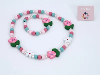 Produktbild von Set Kette und Armband Holz Blume