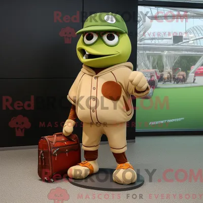 Immagine prodotto di Personaggio mascotte REDBROKOLY di un guantone da baseball verde oliva vestito con un maglione e valigette