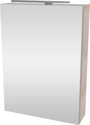 Produktbild von Fackelmann B.CLEVER Spiegelschrank mit LED-Beleuchtung Alibertschrank für Bad und Gäste-WC (50 x 68 x 15,3 cm) SBC Badschrank mit Spiegel in Holz Braun Tür rechts