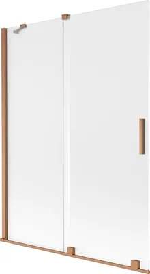 Produktbild von Mexen Velar Badewannenabtrennung 2-flügelig verschiebbar 130 x 150 cm, Frost, gebürstetes Kupfer - 896-130-000-31-65