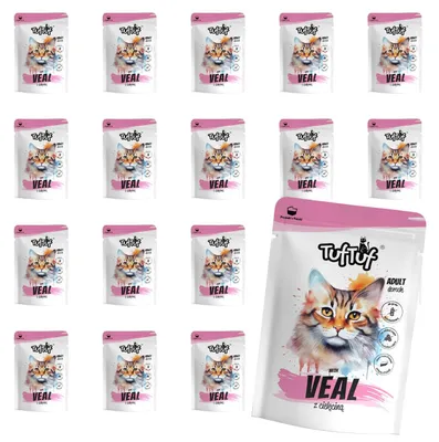 Produktbild von Tuftuf | Feuchte Nahrung für Katzen - Set 20x300g - 79% Feuchtigkeit - Kalbfleisch - Nassfutter Katzen