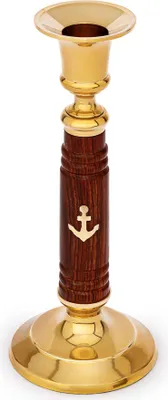 Produktbild von Maritim Kerzenständer aus Holz und Messing gold 17,5cm hoch Vintage Kerzenhalter